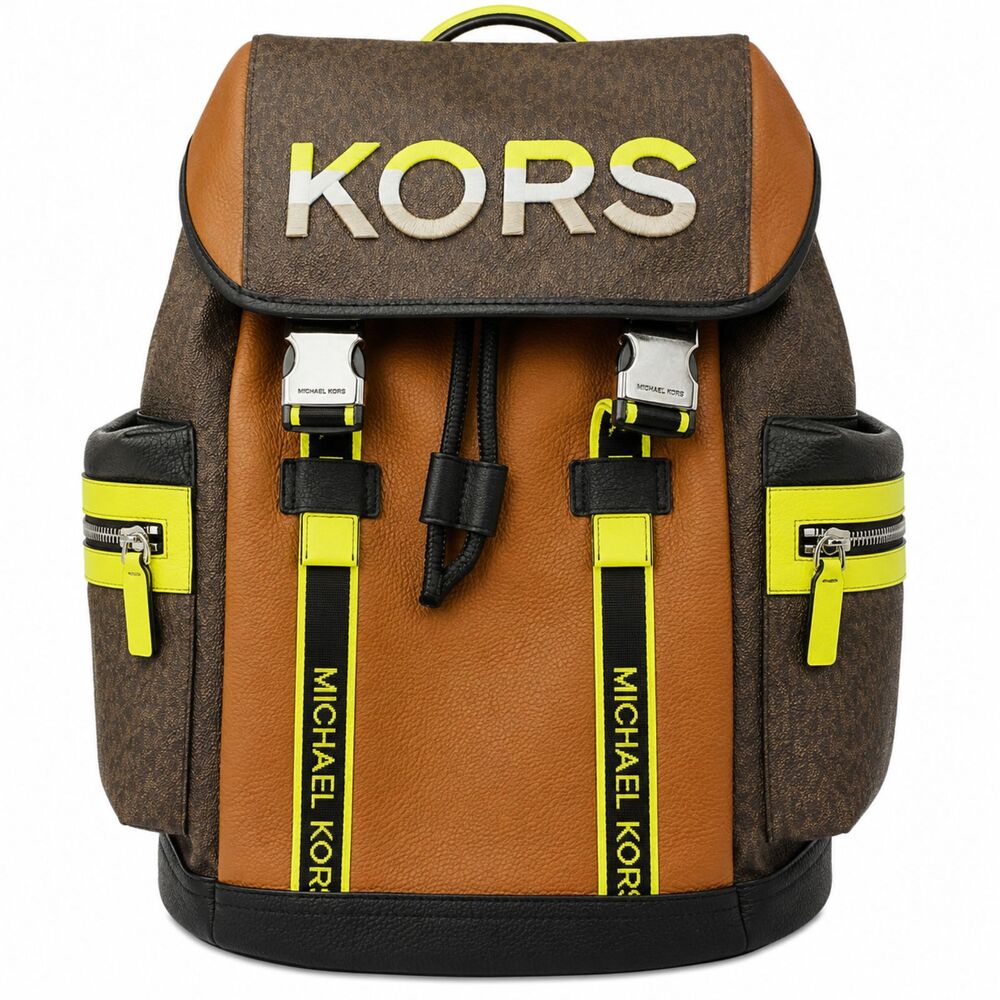 Michael Kors Cooper Two‑Tone Leather Travel Backpack Neon Trim Style 37H1LCOB2B